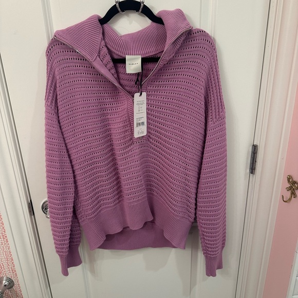 NWT Varley Women’s Tara Pointelle Half Zip sweater size medium color Smog - Picture 3 of 7